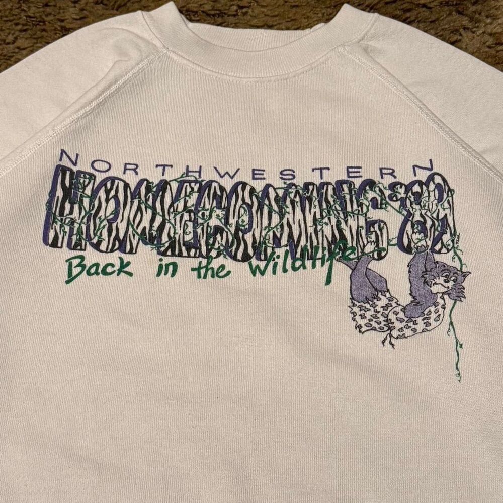 Vintage 1989 Northwestern University Homecoming Crewneck Sweatshirt White Large